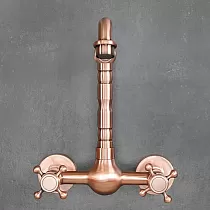Design-Wandarmatur, roségoldfarben, aus Messing, Höhe 26,5 cm, Auslauflänge 18,5 cm