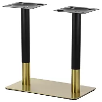 Dubbel bordsfot i metall, bottenplatta med rostfri beläggning i guldfärg 70x40 cm, höjd 72,5 cm