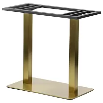 Dobbelt metal bordfod i guldfarve, med firkantede søjler, fod 70x40 cm, højde 72,5 cm