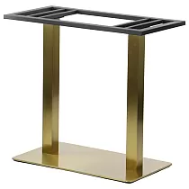 Dvojitá kovová stolová podnož ve zlaté barvě, se čtvercovými sloupky, noha 70x40 cm, výška 72,5 cm