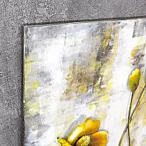 Quadro 3d in metallo, opera darte, fiori gialli, in tonalità pastello, dimensioni 60x60 cm