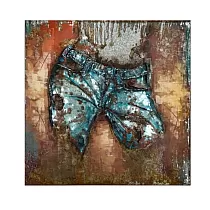 Obra de arte en metal 3D Blue Jeans, vista frontal, dimensiones 100x100 cm