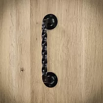 Bükülmüş metal çekme, sürgülü kapılar için tutamak, siyah renk, yükseklik 24 cm, ağırlık 450 gram, 4 parçalı set.