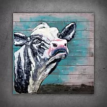 Cuadro de metal 3D cuadrado, imagen de vaca blanca con nariz rosa, dimensiones 80 x 80 cm