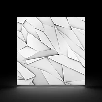 Keskin, köşeli geometrik şekillere ve heykelsi, fütüristik bir havaya sahip 3D dekoratif duvar polistiren panelleri, 60x60cm, beyaz renk, boyanabilir, 12 parçadan oluşan set. 4,32 m2