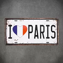 Placa decorativa de perete, I LOVE PARIS, 31x16 cm