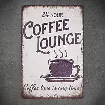 Decorative metal wall plaque, COFFEE LOUNGE, 30x20 cm