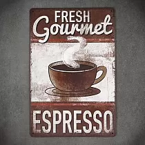 Assiette murale décorative en métal, FRESH ESPRESSO, 30x20 cm