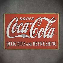 Decorative metal wall plaque with text DRINK COCA-COLA, from steel, size 30x20 cm