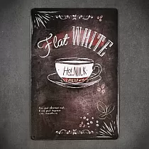 Decorative metal wall plaque, Flat WHITE COFFEE, 30x20 cm