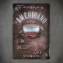 Dekoratív fém fali tányér, AMERICANO COFFEE, 30x20 cm