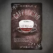 Decoratief metalen wandbord, CAPPUCCINO, 30x20 cm