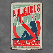 Decorative wall plaque, MAN CAVE NO GIRLS, 30x20 cm