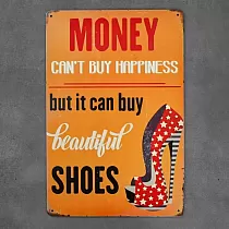 Placa de parede decorativa, MONEY SAPATOS, 30x20 cm