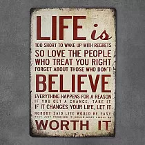 Decoratief wandbord, LIFE IS TE KORT, 30x20 cm