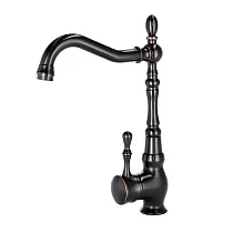 Vintažinio stiliaus virtuvės maišytuvas iš žalvario su elegantišku lenktu snapeliu, juodos spalvos, aukštis 31 cm, snapelio ilgis 18 cm