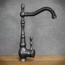 Rubinetto da cucina in stile vintage in ottone con elegante beccuccio curvo, colore nero, altezza 31 cm, lunghezza beccuccio 18 cm