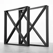 Rektangulära metallbordsben av stål med X-formade stänger, set med 2 ben, höjd 71 cm, bredd 65 cm, pulverlackerad svart färg