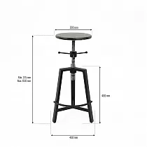 Industriell stil mekaniskt justerbar höjd pall, stål-trä, höjd 57-80 cm