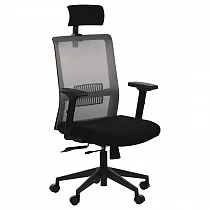 Офис стол, стол за компютър с регулируема височина за глава и подлакътници, RIVERTON M/H, черно-сив
