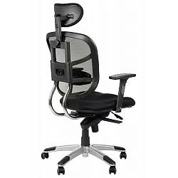 Cathaoir oifige compordach, inchoigeartaithe, sclóine, le backrest mogalra, dath dubh