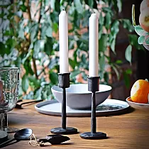 Candeliere in acciaio forgiato per una candela, fatto a mano, colore nero, altezza 15 cm, set da 2 pezzi