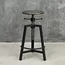 Industriel stil mekanisk højdejusterbar skammel, stål-træ, højde 57-80 cm