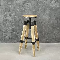 Taburetes stila mehāniski regulējams bāra krēsls metāla un koka izpildījumā, augstums 70-88 cm