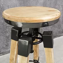 Taburetes stila mehāniski regulējams bāra krēsls metāla un koka izpildījumā, augstums 70-88 cm