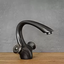 Torneira para lavatório de altura baixa em latão, cor preta, altura 16,5 cm, comprimento da bica 14 cm