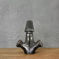 Torneira para lavatório de altura baixa em latão, cor preta, altura 16,5 cm, comprimento da bica 14 cm