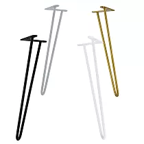 Žemo aukščio plaukų segtukų kojelės kavos staliukui iš dviejų plieninių strypų, strypų skersmuo 10 mm, aukštis 43 cm, komplektas iš 4 kojų, galimos spalvos juoda, balta, pilka, auksinė