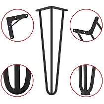 Pieds en épingle pour la table basse à partir de trois barres dacier Ø10 mm, hauteur 43 cm - jeu de 4 pieds, couleurs noir, blanc, gris, or