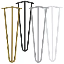 Elegantsed juuksenõela tüüpi jalad kohvilauale kolmest Ø12 mm terasvardast, kõrgus 43 cm - komplektis 4 jalga, värvid must, valge, hall, kuld