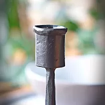 Forged steel candlestick for one candle, handmade, black color, height 15 cm, set of 2 pcs