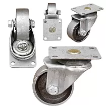 Massicce ruote per mobili in acciaio e ghisa, diametro 5 cm, altezza totale 6,5 cm, set da 4 pezzi.