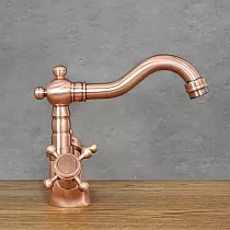 Drezová batéria v retro štýle z mosadze vo farbe ružového zlata, výška 16,5 cm, dĺžka výtoku 15 cm