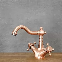 Retro-style sink faucet made of brass in rose gold color, height 165 mm, spout length 150 mm, COPPER 1 NISKA
