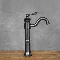 Retro-style sink faucet made of brass in black color, height 340 mm, spout length approx. 150 mm, BODMIN