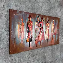 3D kovinska umetnina, stenska slika Ljudje na ulici, v rdečkastih tonih, dimenzije 140x70cm