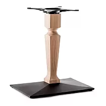 Base de mesa central com coluna de madeira fresada e placa inferior de ferro fundido com dimensões 62x42 cm, altura 72 cm, peso 26,5 kg