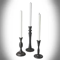 Massive cast iron standing candlestick for a narrow candle, black color, dimensions 17x26 cm, set of 2 pcs.
