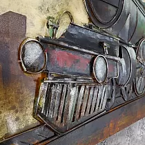 Cuadro de metal 3D, decoración de pared Tren negro en marcha, dimensiones 150x50 cm