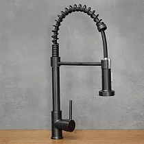 Moderne Küchenarmatur im Industriestil aus Messing mit 360 Grad drehbarem Auslauf, Höhe 47 cm, Auslauflänge 18 cm, Farbe Chrom oder Schwarz