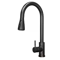 Modern kökskran av rostfritt stål med utdragbar pip, höjd 41 cm, pipens längd 16 cm, krom, svart eller antik mässingsfärg