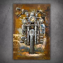 3D metal art, picture, wall decor - chopper Motorcycle, front view, brown color, izmēri 80x120cm