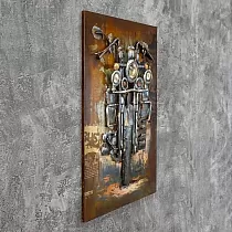 3D metal art, picture, wall decor - chopper Motorcycle, front view, brown color, izmēri 80x120cm