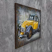 3D Metal Art, Slika, Stenski Dekor - majhen avto v rumenih in modrih odtenkih, dimenzije 120x80cm