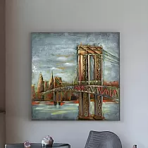 Dipinto in metallo 3D Ponte di Brooklyn al crepuscolo, 80x80cm