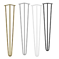 Cuatro patas de mesa decorativas de metal en forma de horquilla a partir de tres barras de 12 mm de espesor, altura 71 cm, color negro, gris, dorado o blanco